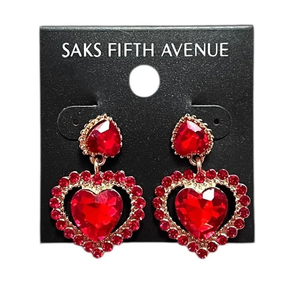 💎2/$30💎 Saks Fifth Avenue Ruby Red Heart Drop Earrings